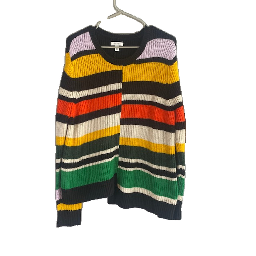 Nine West Multicolor Asymmetrical Hem Long Sleeve Knit Sweater Women Sz XL